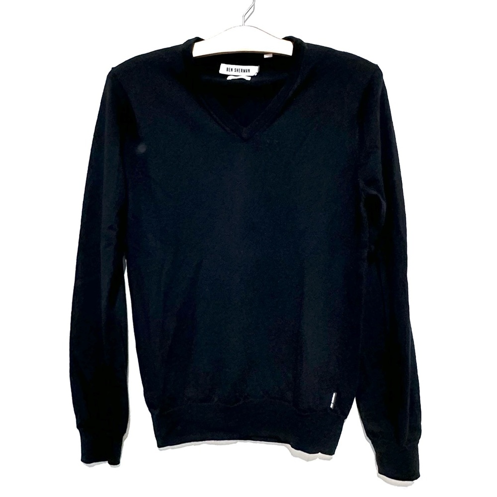 Ben Sherman Black 100% Merino Wool V Neck Sweater Size Small